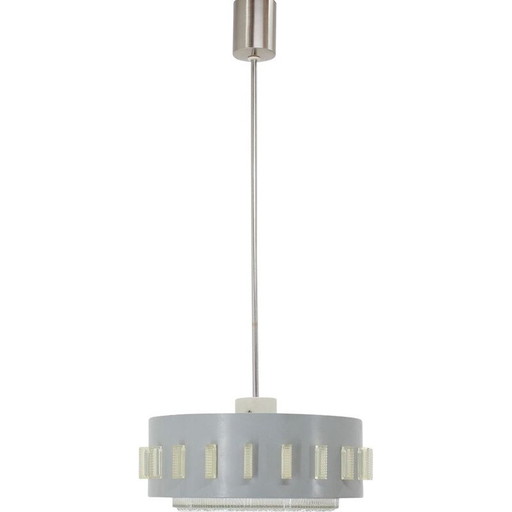 Lampada a sospensione vintage in acciaio, metallo e vetro, Cecoslovacchia 1960