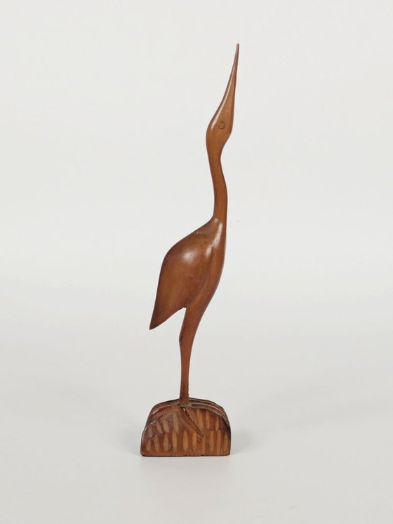 Image 1 of Sculpture de grue en teck du milieu du siècle, figurine scandinave sculptée à la main