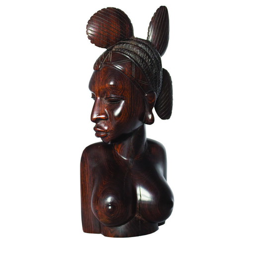 Exquisite Fulani Jonge Vrouwen Ebbenhout Gesneden Sculptuur, Guinee, 1960S