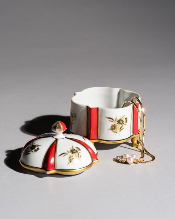 Image 1 of Mäbendorf Porzellan Art Deco Lidded Box with Floral Décor Gold