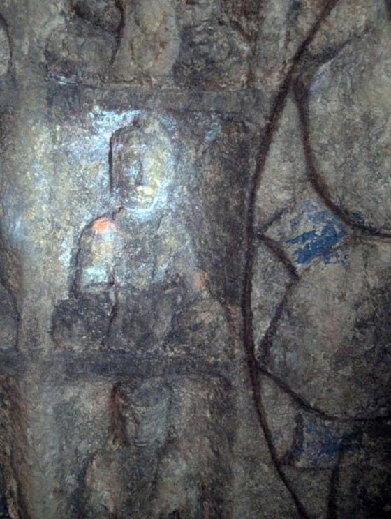 Image 1 of Large Himalayan limestone Buddha stele with naga and temple relief