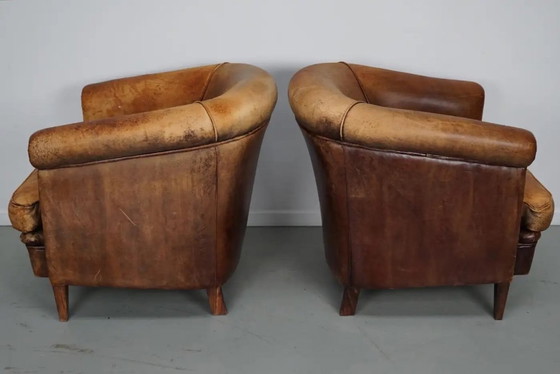 Image 1 of Vintage Nederlandse cognackleurige leren clubfauteuils, set van 2