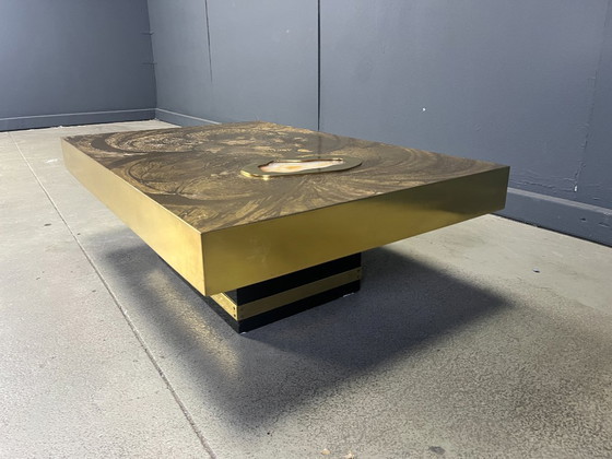 Image 1 of Etched Brass and Inlaid Agate Coffee Table by Felix De Boussy, Belgium