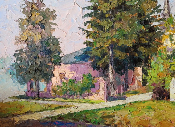 Image 1 of Original Oil Painting Cityscape House Garden Entrance to the Beautiful City