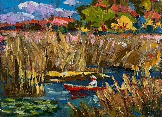 Image 1 of Original Oil Painting Summer River Landscape Silence of the water