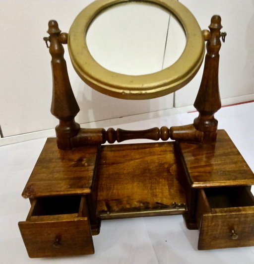 Vintage Stijl Kantelbare Spiegel met Twee Laden aan de Basis – Glass, Wood