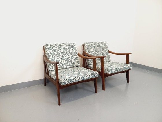 Image 1 of Pair of vintage Scandinavian armchairs by Arne Wahl Iversen for Komfort in teak and fabric from the 60s