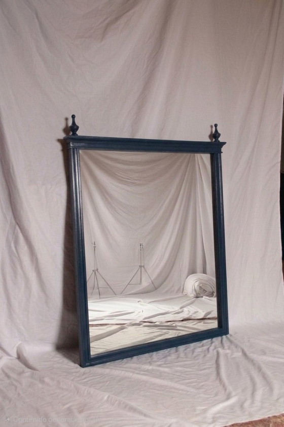 Restored Vintage Mirror in Navy Blue, Louis XVI Style – Wood (photo 2 of 5)