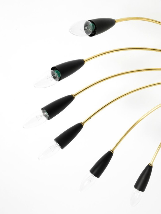 Image 1 of Bellissima ed enorme lampada da soffitto Sputnik in ottone, stile moderno di metà secolo, con 18 bracci | Ø 113 cm