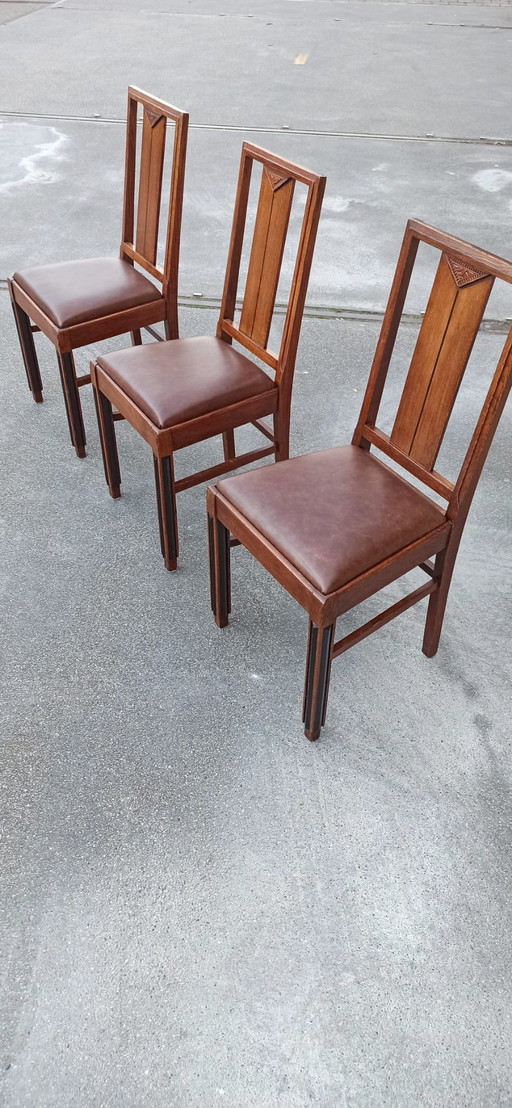 3 x Art Deco Amsterdam School Dining Chairs