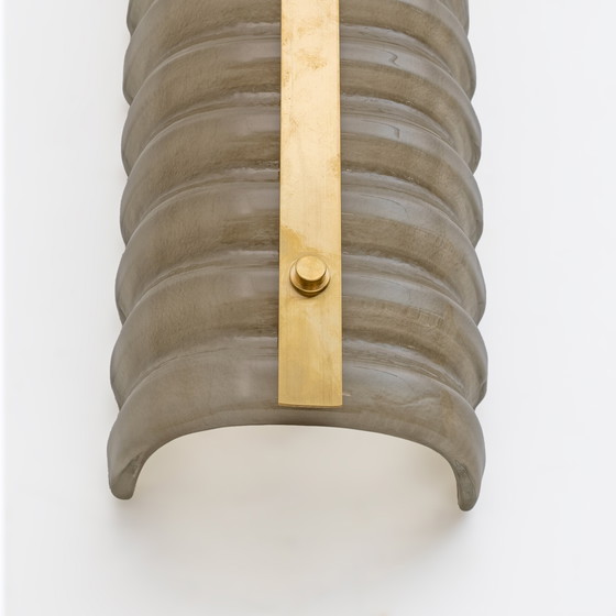 Image 1 of Coppia di applique moderne in ottone e vetro di Murano fumé