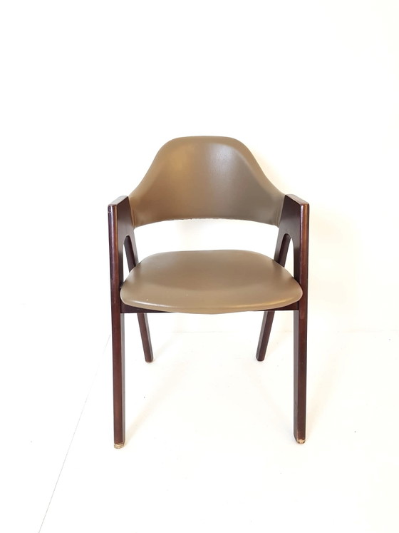 Lot de 6 ou plus chaises de salle à manger danoises vintage, Bois, Skaï, Marron (photo 8 sur 10)