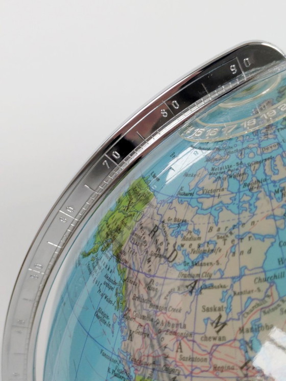 Image 1 of Columbus Duplex verlichte wereldbol uit de jaren 80: politieke en fysische kaart, grenenhouten voet, Europese stekker