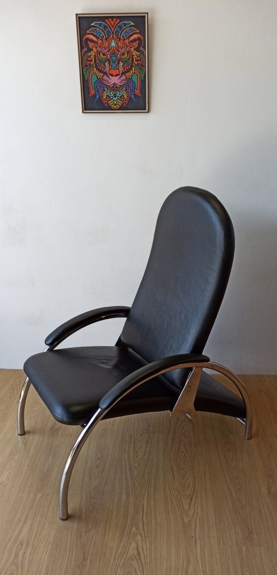 Image 1 of Fauteuil en cuir chromé, chaise longue des années 1970.