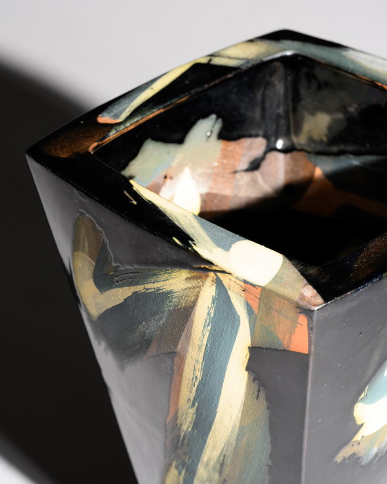 Image 1 of Studiokeramik Vase “Albert ’91” Expressive Hand-Painted Postmodern Art Pottery