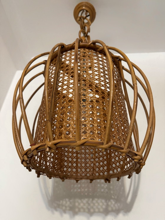 Image 1 of 1960s rattan, bamboo, and cane pendant light
