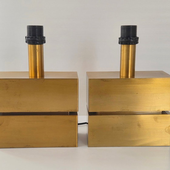 Image 1 of Pair of 1970s table lamps in brushed gold metal, 70s DLG Maison Charles, 1970s