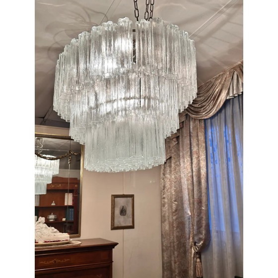 Image 1 of Lampadario moderno ovale in vetro di Murano trasparente Tronchi