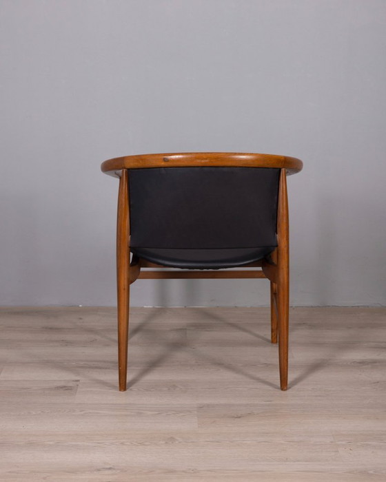 Image 1 of Set di 4 sedie vintage anni '60 in legno e pelle, disegnate da ISA Bergamo.