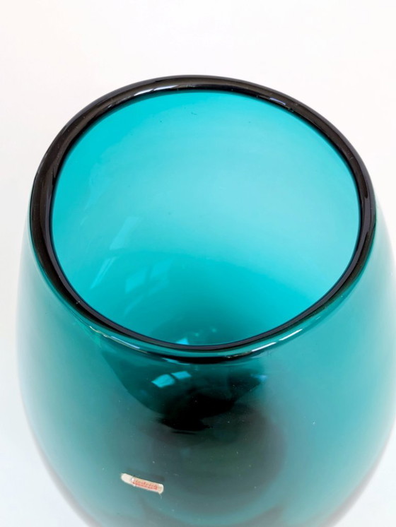 Image 1 of Midcentury Karl Friedrich Glas Mouth-Blown Teal Glass Vase, Votive Holder, 1960s German Art Glass