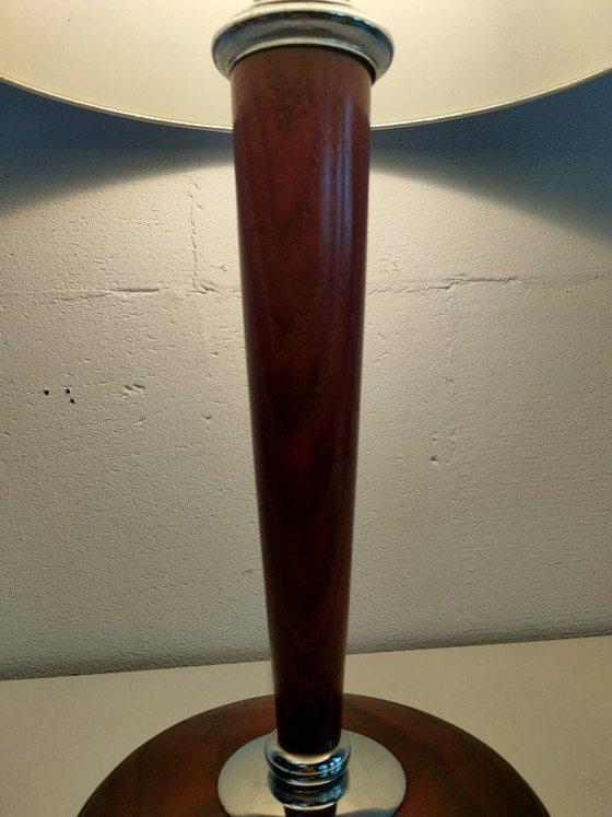 Lampe vintage Maison Lucien Gau (Variante personnalisée unique)., Bois, Chrome, Rouge (photo 5 sur 10)