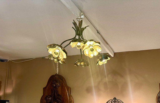 Compleet Verlichtingsensemble van Maison Jansen in Messing Flower Design