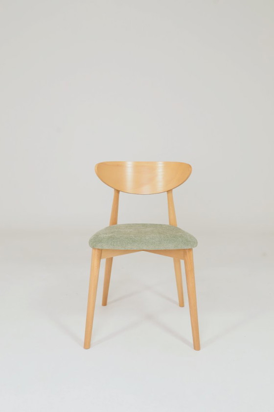 Image 1 of Set di 6 sedie da pranzo moderne, salvia Farbic e faggio naturale