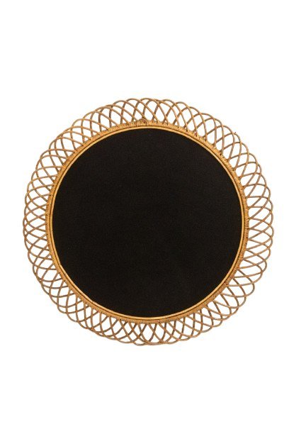 Image 1 of Pair of Round Wicker Mirrors with Interlacing. Circa 1980.