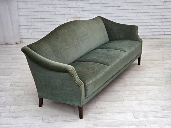 Image 1 of 1960s, 3-Seater Danish Sofa, Green Furniture Velour.