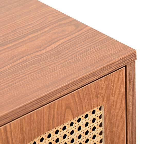 Image 1 of Urban Meuble buffetkast in walnoot look met 3 rotan deuren, handgrepen, gouden pootjes 129.8x40x76cm OMOILL