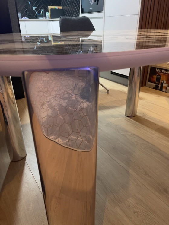 Image 1 of Mesa de comedor Leolux "Tico" en cerámica, patas de aluminio pulido