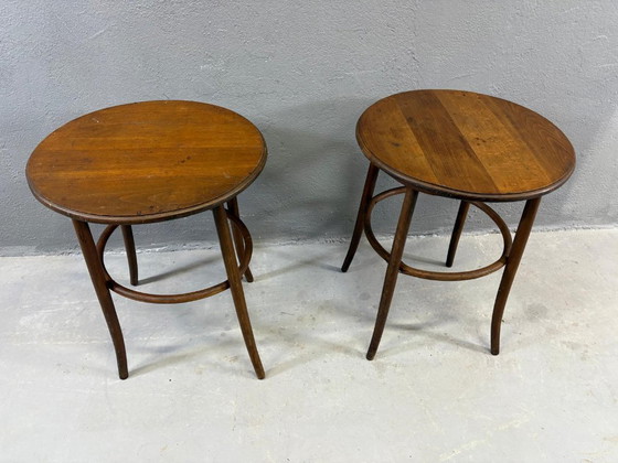 Image 1 of Vintage Bentwood Side Tables Thonet Style Wood Round Set of 2