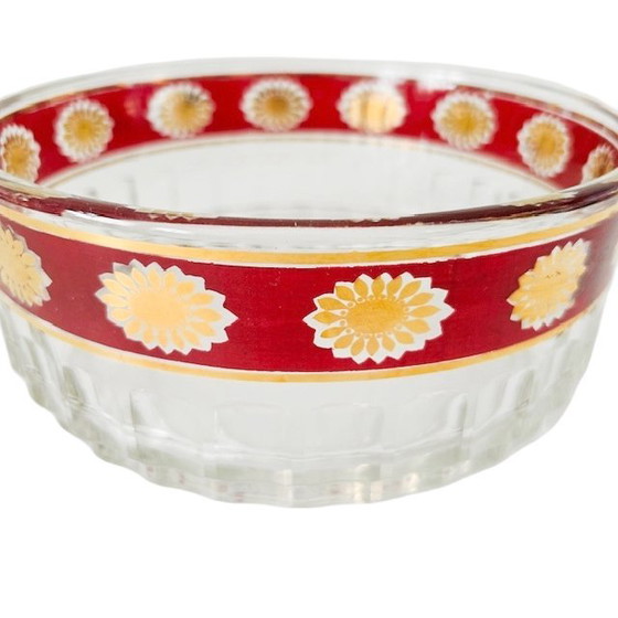 Image 1 of Service à thé vintage Stampi Francolini rouge rubis et or, comprenant un bol et une bouteille, en verre italien des années 1960