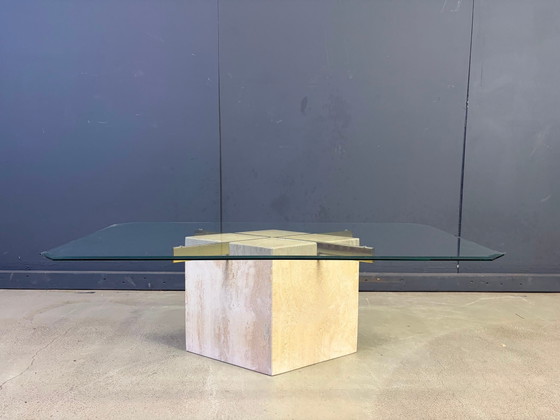 Travertine and brass coffee table by Artedi, 1980s – Glass, Vintage (photo 8 of 10)