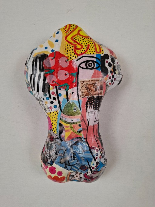 Wandobject Rugje in Collage – beeldhouwkunst, Other