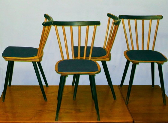 Image 1 of Ensemble de 4 chaises de salle à manger de style Mid-Century avec housses d'assise bleu marine, années 1960