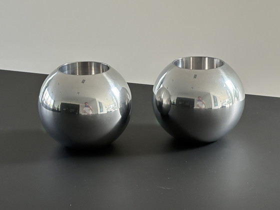 Image 1 of Porte-bougies chauffe-plat vintage Ikea en acier inoxydable Nässjö, lot de deux