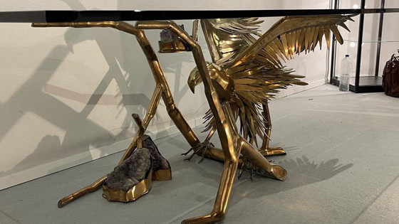 Tavolo da pranzo Hollywood Regency di Christian Techoueyres, anni '70 – Tavoli da pranzo, Glass, Brass (photo 6 of 9)