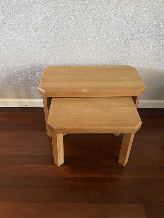 Image 1 of Massief eiken brutalist nesting tafeltjes vintage set 60/70