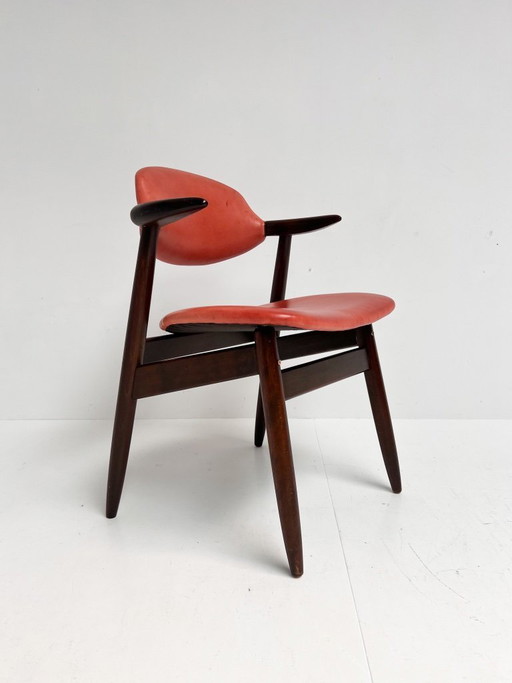 Roter Leder-Kuhhornstuhl für Renovierung, 1970er Jahre