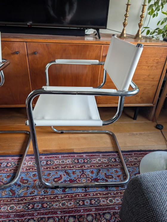 Image 1 of 2 x Martin Stam Rohrrahmenstühle 70er Jahre weißes Leder.