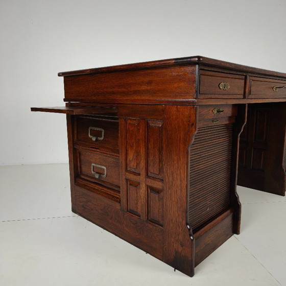 Image 1 of Escritorio antiguo de roble de Stolzenberg – escritorio con tapa enrollable – ca. 1880