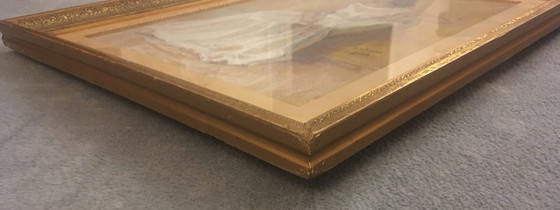 Image 1 of Pastel original signé – Louis-Marie-René Choprix (1888-1972) Femme au sofa, 1950 – Art belge XXᵉ siècle