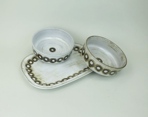 2 bowls and 1 platter ceramano gala sepia esthetique tique gerda heuckeroth 1970s