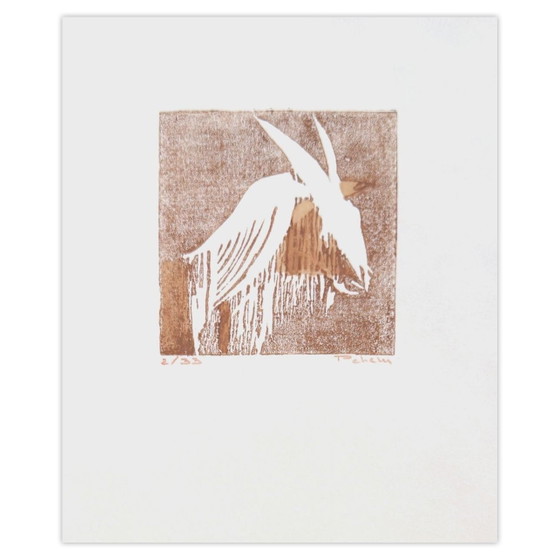 Image 1 of Monique PEHEM (BRETON-PROUTÉ) Capricornio Linograbado firmado 2003