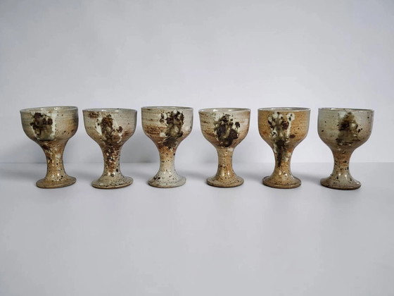 6 footed stoneware cups, Pottery of Vézelay - Albert Breton – Glass & Decanter, Porcelain, Rustic (photo 3 of 7)