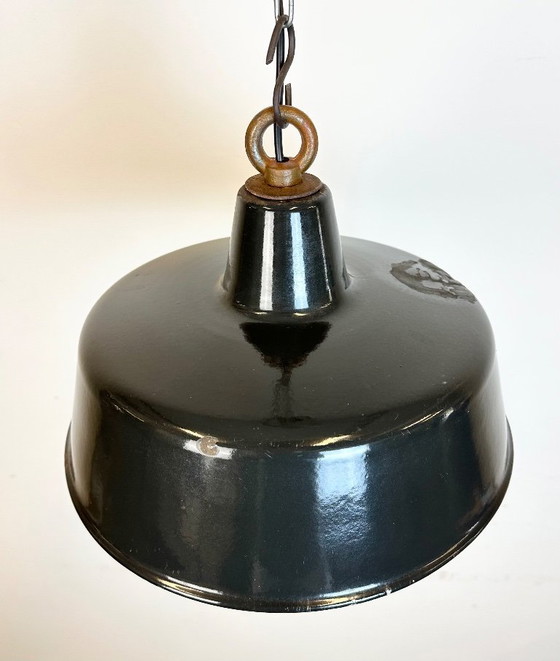 Image 1 of Black Enamel Industrial Pendant Lamp, 1950s