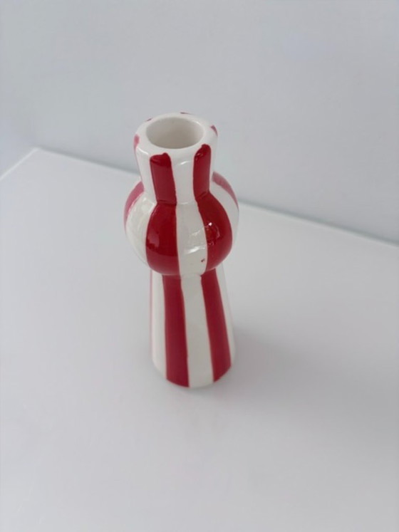Portacandele Dipinto a Mano a Strisce Rosso-Rosa-Bianco – Ceramic (photo 4 of 9)