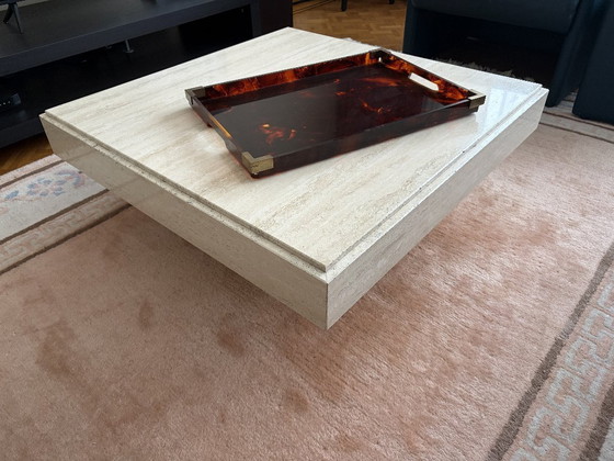 Image 1 of Pair of Architectural Solid Italian Travertine Coffee Tables - Attributed to Up & Up, Circa 1980