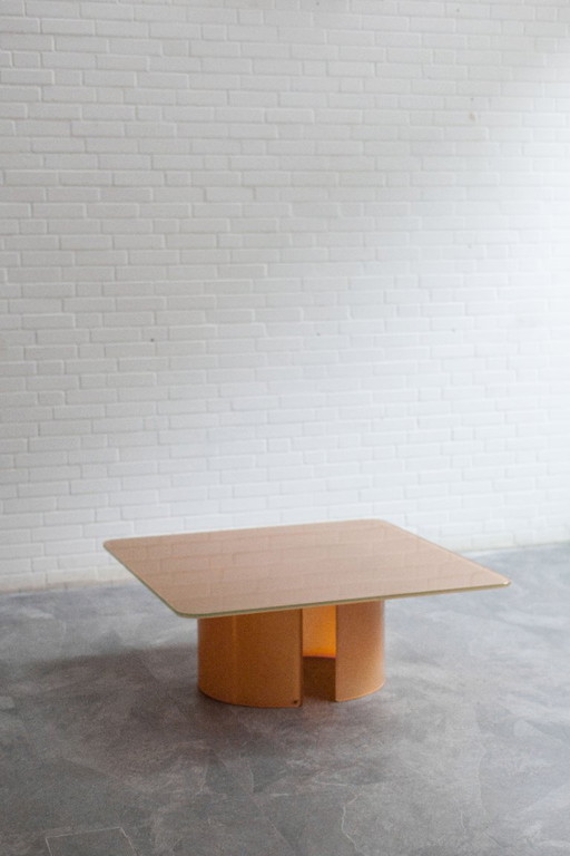 Peach-colored glass coffee table by Galotti & Radice, 1970s, Italy